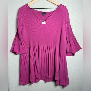 J. Jill Women’s Wearever Sunburst-Pleated Woven Top in Pink Boysenberry size 2X
